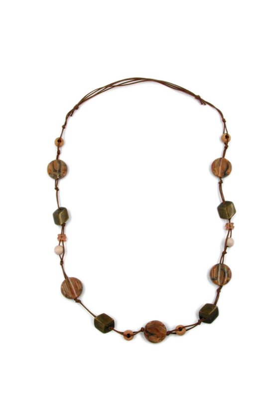 NECKLACE DISC BROWN 90CM