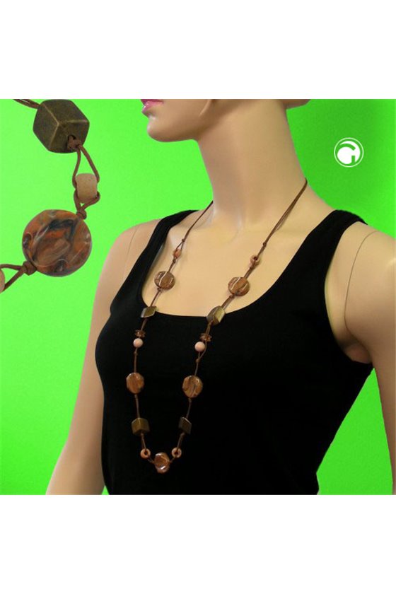 NECKLACE DISC BROWN 90CM