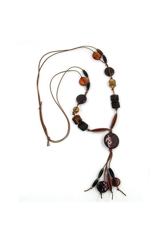 NECKLACE DISK COFFEE-BROWN 90CM