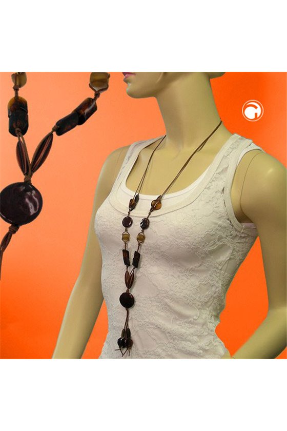NECKLACE DISK COFFEE-BROWN 90CM