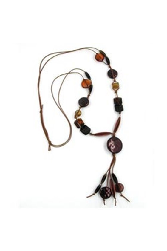 NECKLACE DISK COFFEE-BROWN 90CM