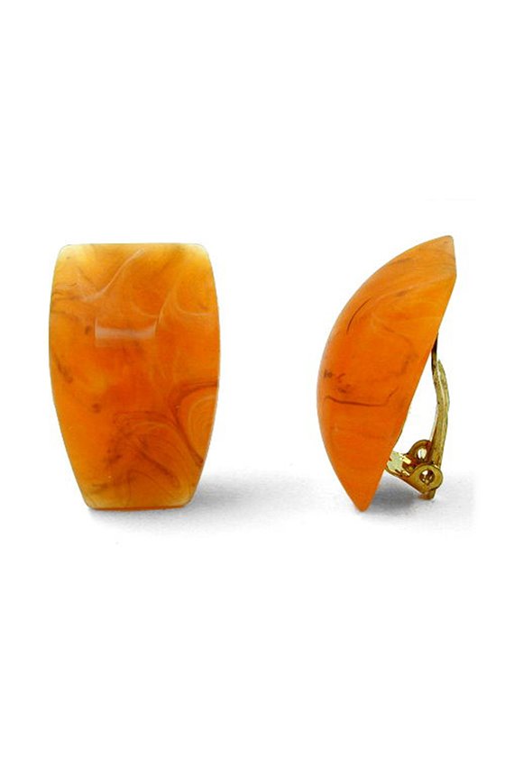 CLIP-ON EARRING TRAPEZIUM ORANGE MARBLED