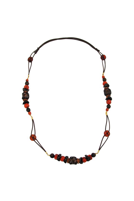 NECKLACE STONE BEAD RED-BROWN 100CM