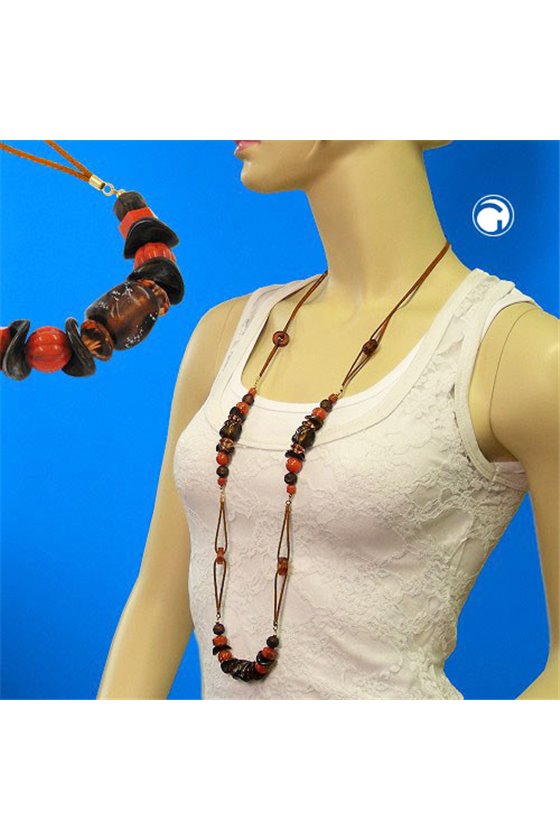 NECKLACE STONE BEAD RED-BROWN 100CM
