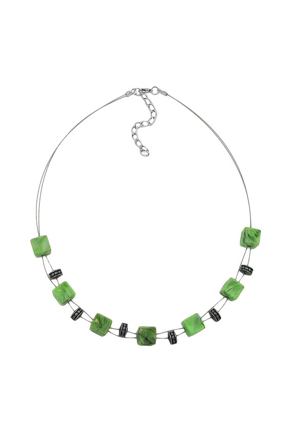 NECKLACE CUBE BEADS LIGHT GREEN MARBLED 45CM
