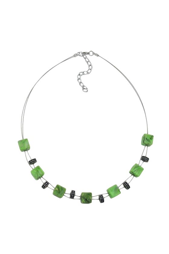 NECKLACE CUBE BEADS LIGHT GREEN MARBLED 45CM