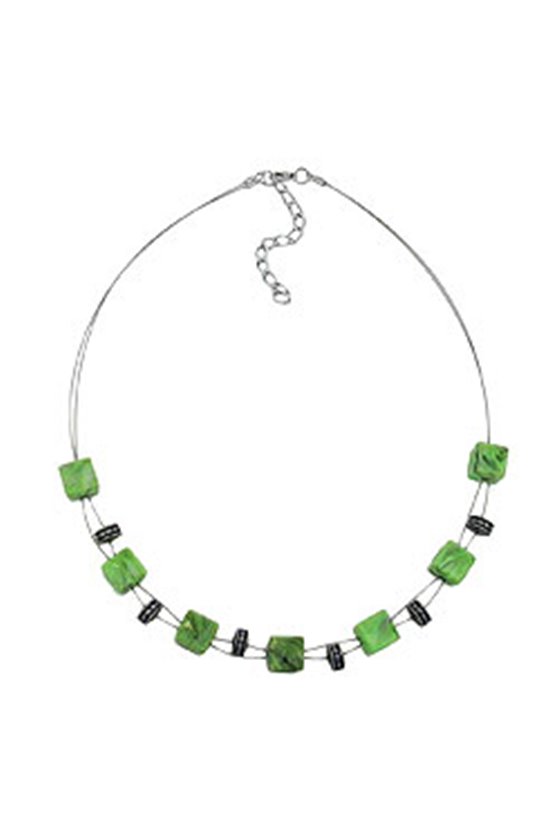 NECKLACE CUBE BEADS LIGHT GREEN MARBLED 45CM