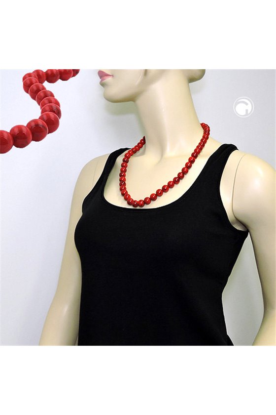 NECKLACE DARK RED MARBLED BEADS 12MM,60CM