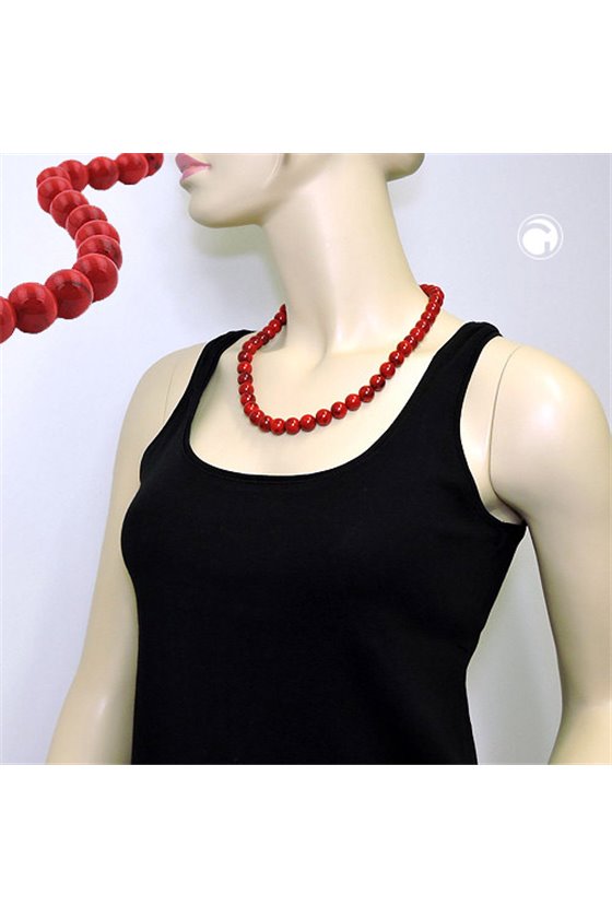 NECKLACE DARK RED MARBLED BEADS 12MM 55CM