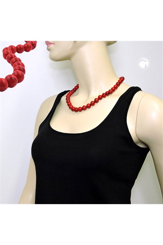NECKLACE DARK RED MARBLED BEADS 12MM 50CM