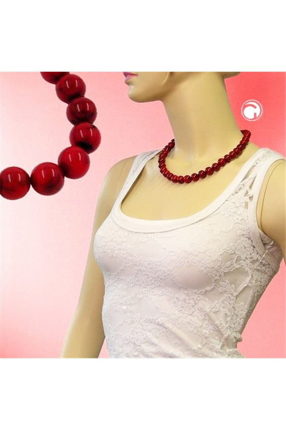 NECKLACE DARK RED MARBLED BEADS 12MM 45CM