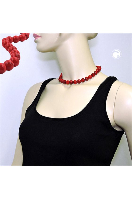 NECKLACE DARK RED MARBLED BEADS 12MM 42CM