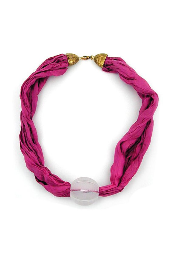NECKLACE SILK SCARF PINK BIG BEAD 55CM