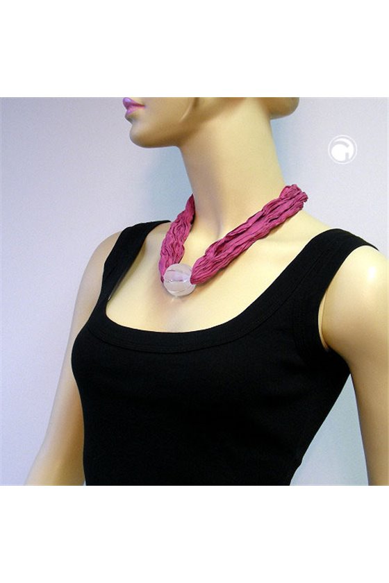 NECKLACE SILK SCARF PINK BIG BEAD 55CM