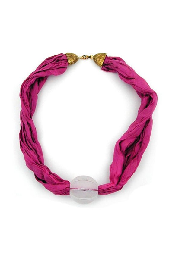 NECKLACE SILK SCARF PINK BIG BEAD 55CM