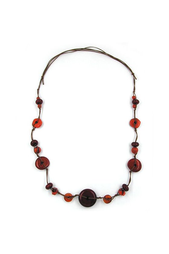 NECKLACE DISK RED-BROWN 100CM