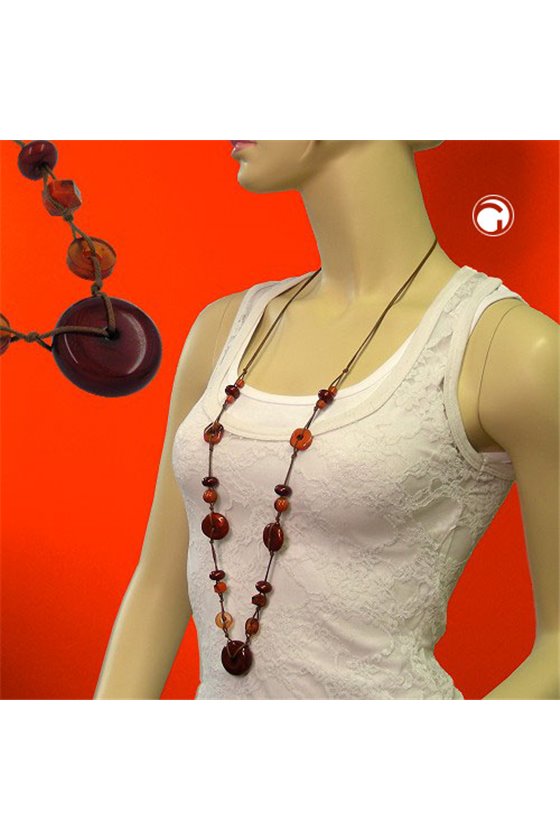NECKLACE DISK RED-BROWN 100CM
