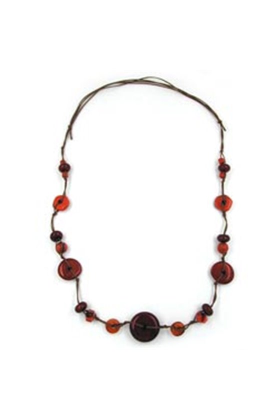 NECKLACE DISK RED-BROWN 100CM