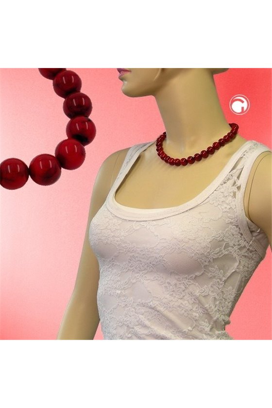 NECKLACE DARK RED MARBLED BEADS