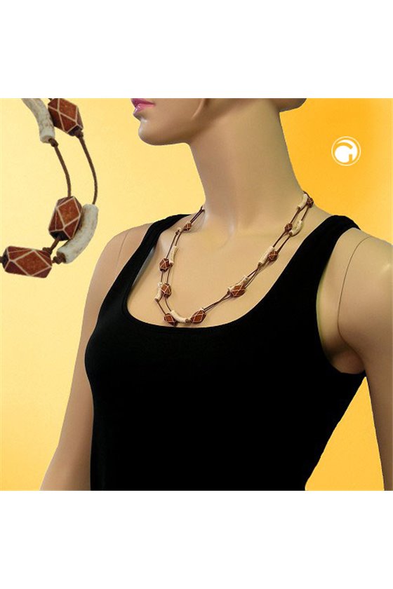 NECKLACE TUBES-BEADS BROWN