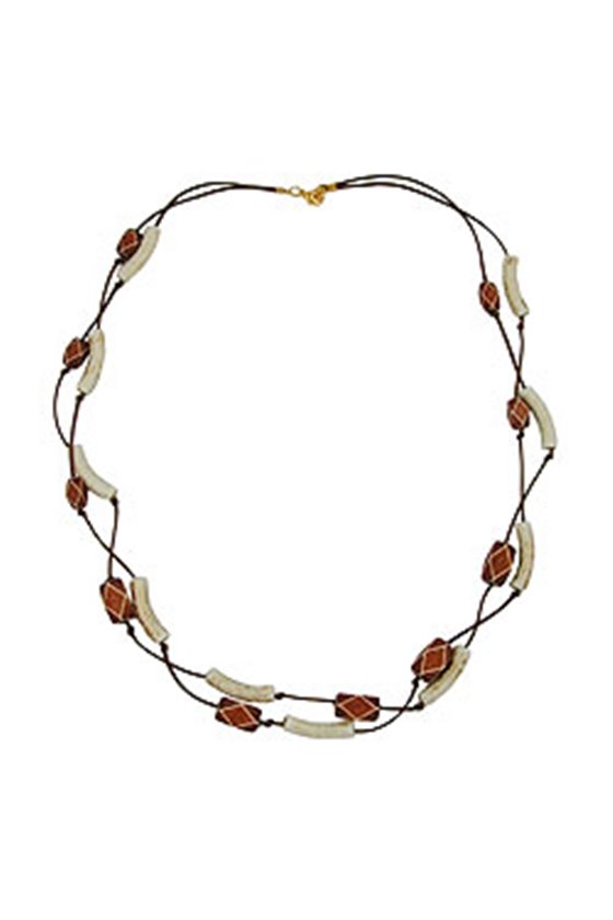 NECKLACE TUBES-BEADS BROWN