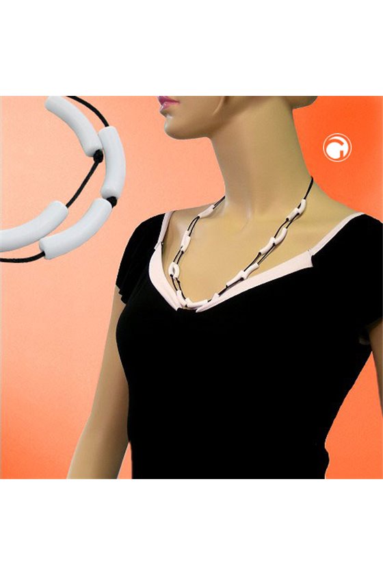 NECKLACE TUBES WHITE BLACK CORD