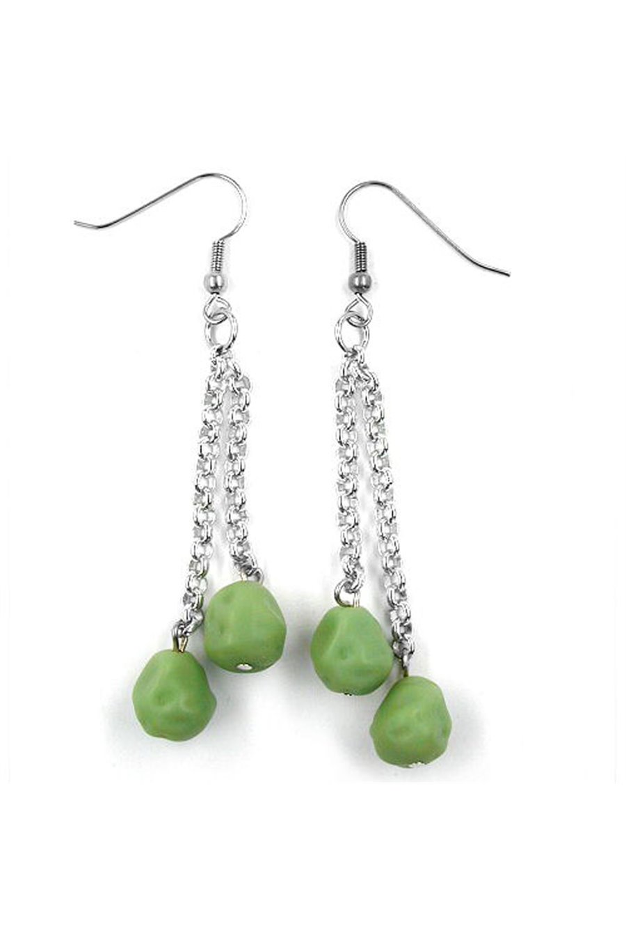 HOOK EARRINGS ROLO CHAIN SILVER COLOURED WITH BEADS GREEN