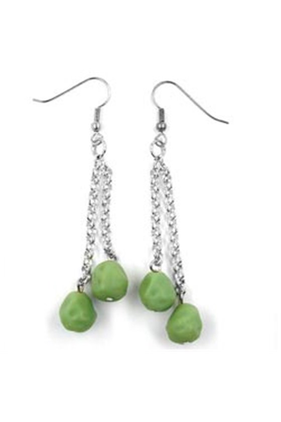 HOOK EARRINGS ROLO CHAIN SILVER COLOURED WITH BEADS GREEN