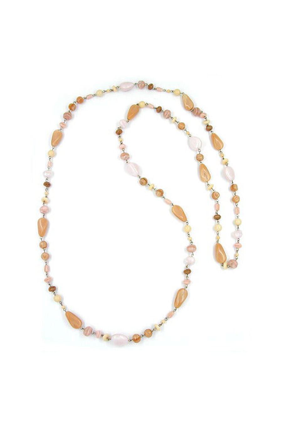 NECKLACE GLASS BEADS BEIGE PINK 120CM