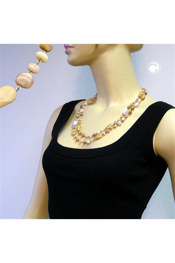 NECKLACE GLASS BEADS BEIGE PINK 120CM