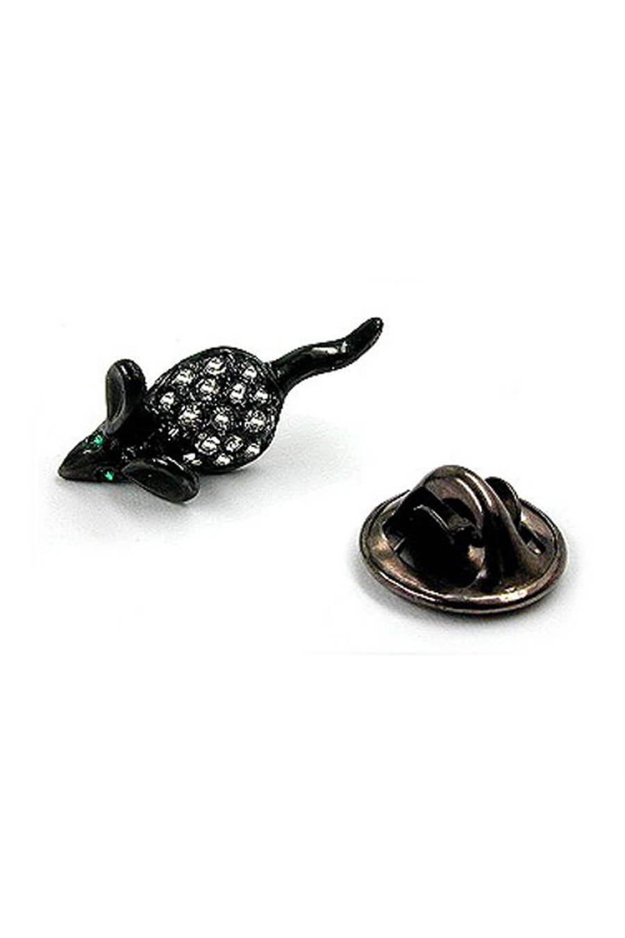 CLUTCH PIN BROOCH MOUSE WITH GREEN EYES