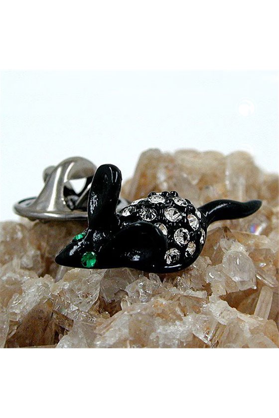 CLUTCH PIN BROOCH MOUSE WITH GREEN EYES