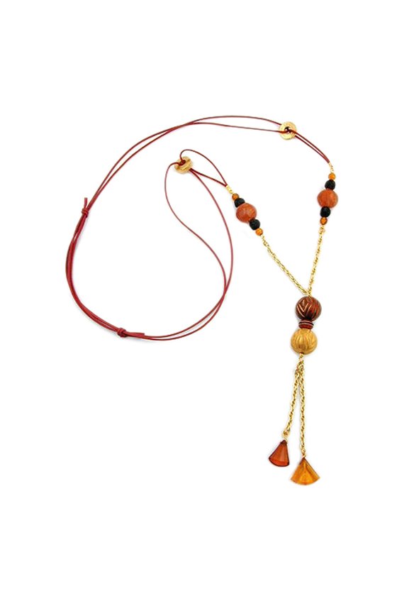 NECKLACE BROWN/RUST/GOLD-COLOURED BEADS FANTASY DESIGN