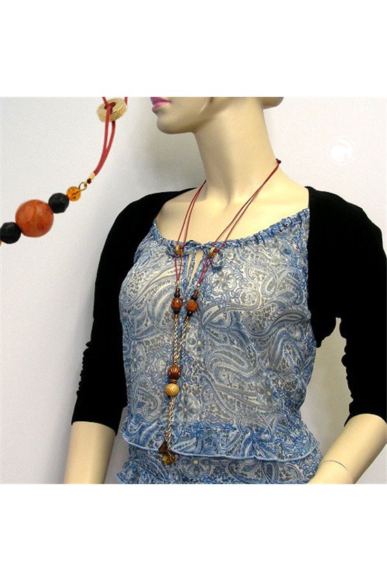 NECKLACE BROWN/RUST/GOLD-COLOURED BEADS FANTASY DESIGN