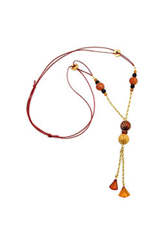 NECKLACE BROWN/RUST/GOLD-COLOURED BEADS FANTASY DESIGN