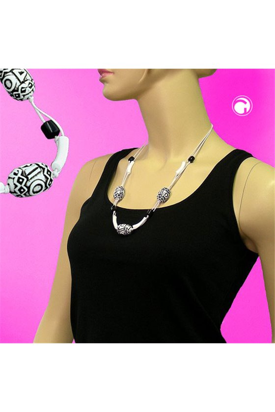 NECKLACE OLIVE BLACK-WHITE