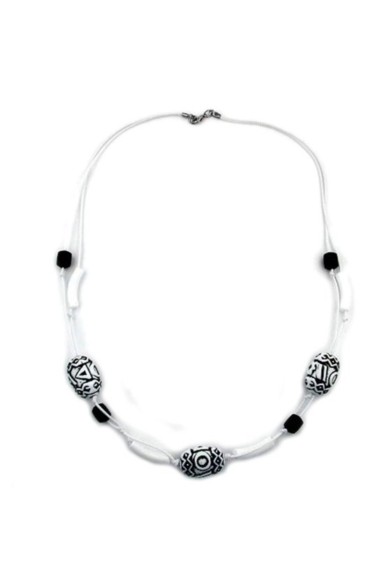 NECKLACE OLIVE BLACK-WHITE