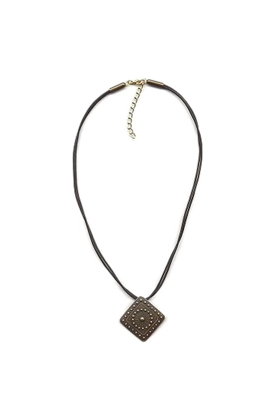 NECKLACE METAL PENDANT BLACK CORD