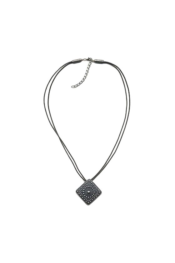 NECKLACE METAL PENDANT GREY CORD