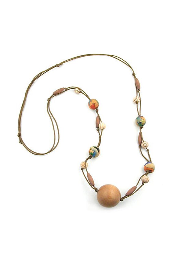 NECKLACE WOOD BEADS NOUGAT 100CM