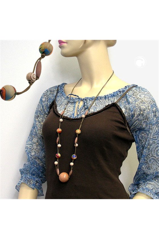 NECKLACE WOOD BEADS NOUGAT 100CM