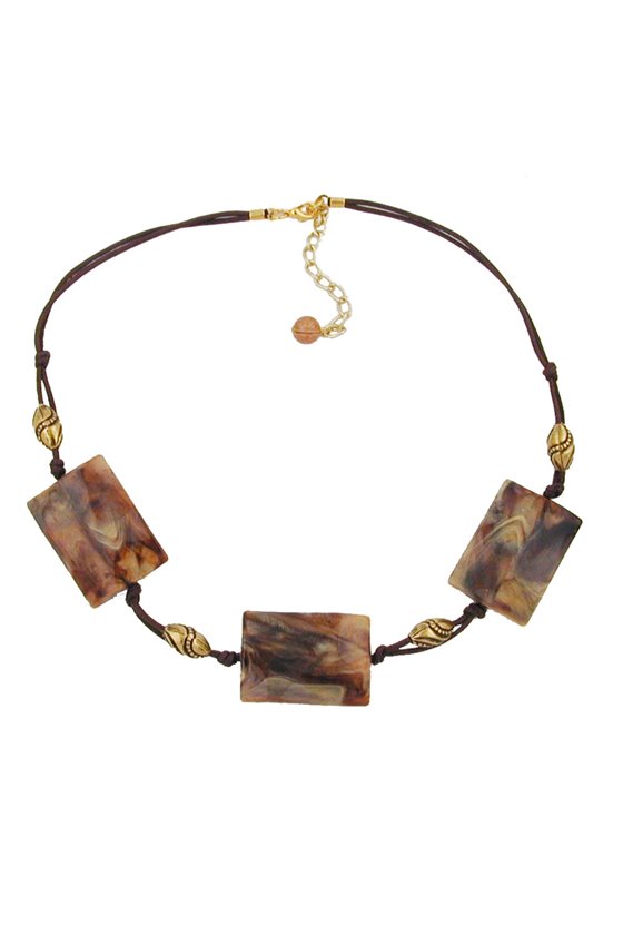NECKLACE 3X SQUARES BROWN/BEIGE
