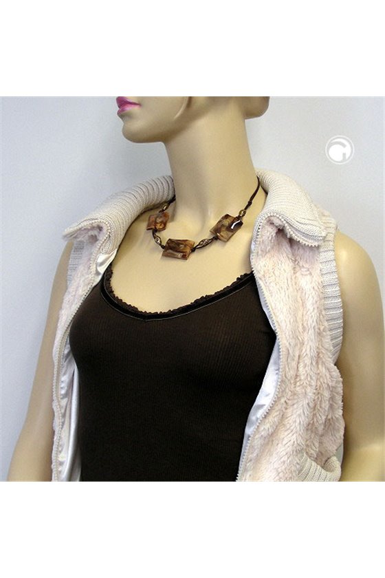 NECKLACE 3X SQUARES BROWN/BEIGE
