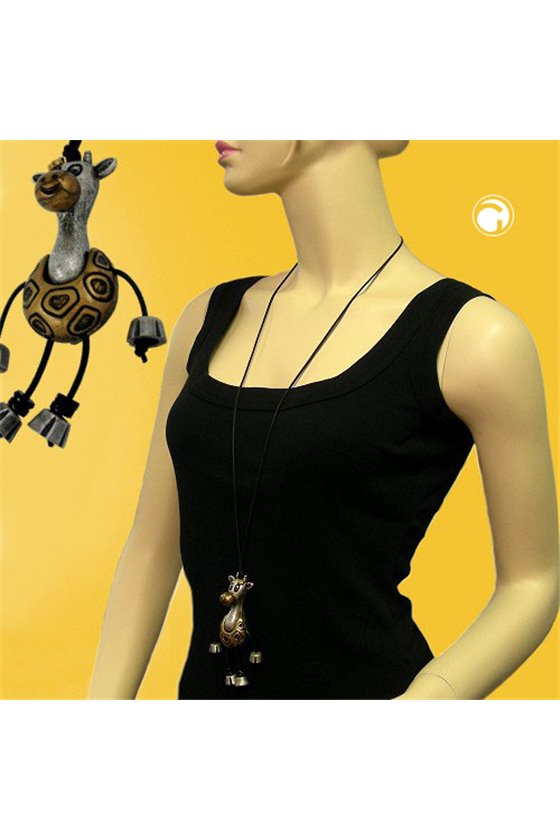 NECKLACE GIRAFFE ANTIQUE-SILVER/GOLD 90CM