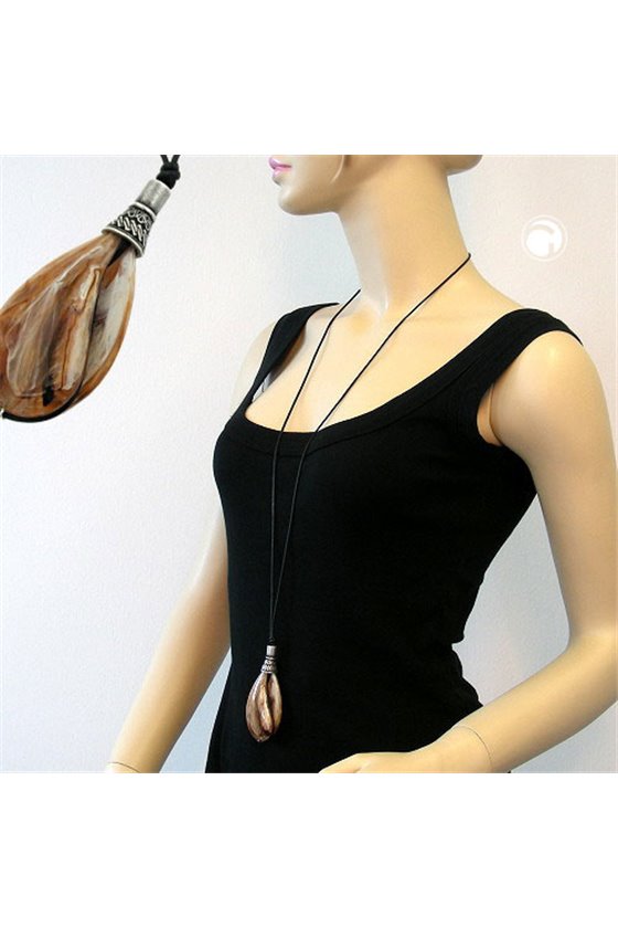 NECKLACE DROP BEIGE-BROWN MARBLED