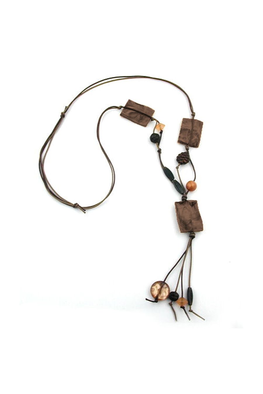 NECKLACE WAVED PILLOW BEADS BROWN/BEIGE