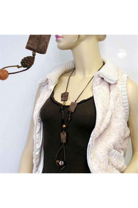 NECKLACE WAVED PILLOW BEADS BROWN/BEIGE