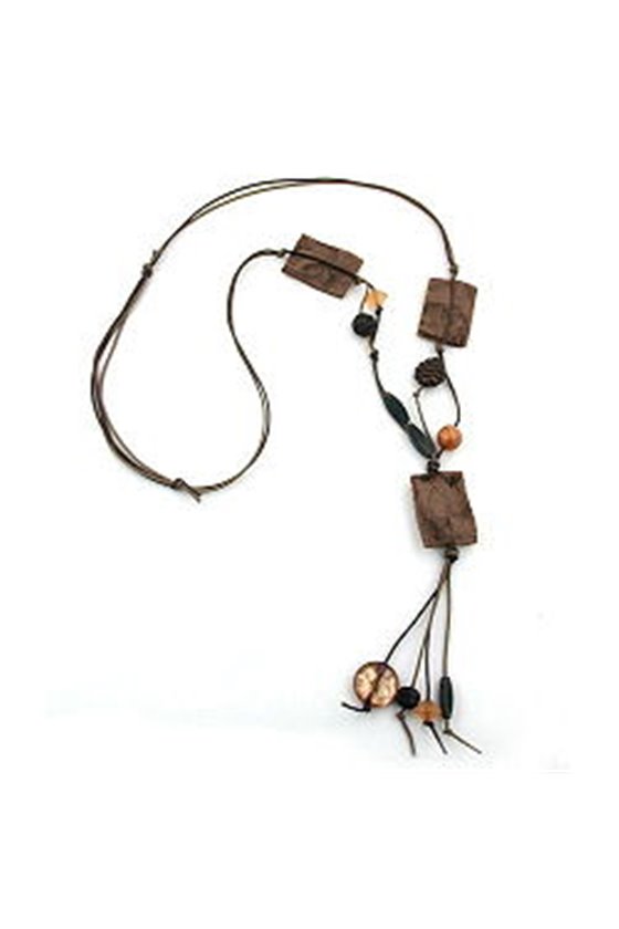 NECKLACE WAVED PILLOW BEADS BROWN/BEIGE