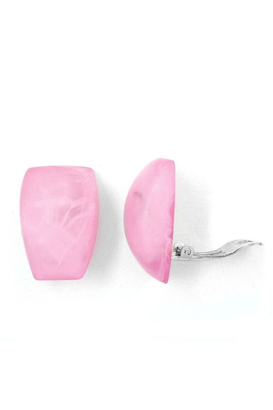 CLIP-ON EARRING TRAPEZIUM PINK MARBLED