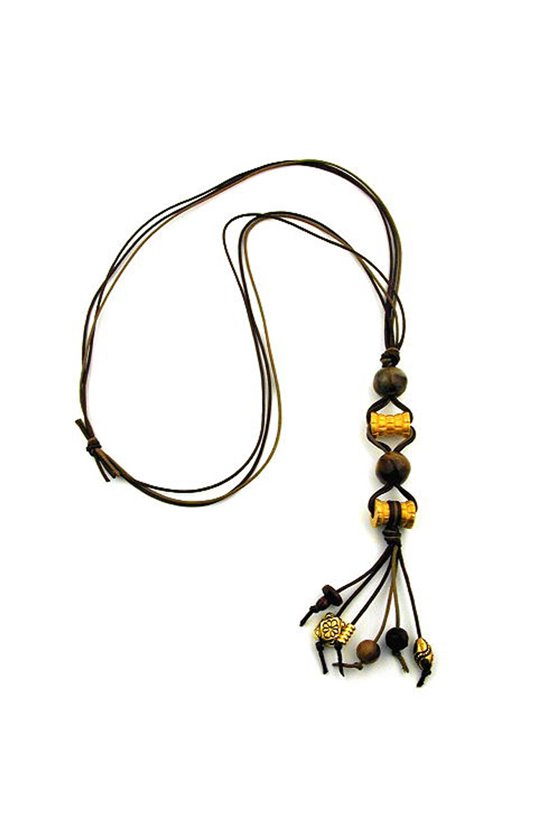 NECKLACE GOLD-COLOURED/ BROWN BEADS FANTASY DESIGN